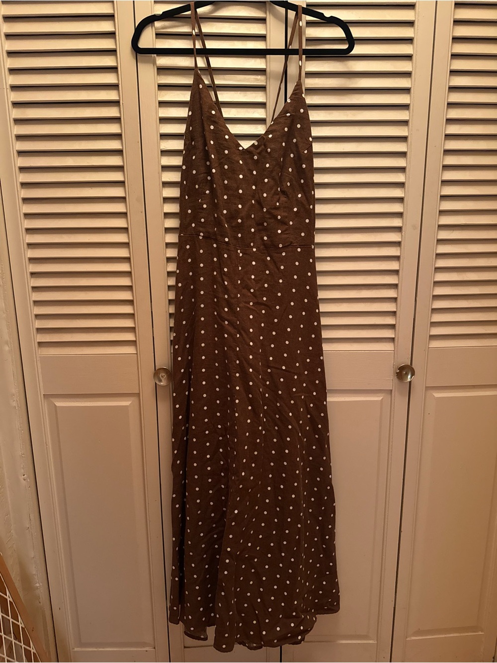 a new day Brown Polka Dot Spaghetti Strap Maxi Dress